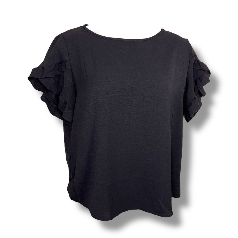 XXL Black Short Ruffle Sleeve Top Blouse Lightweight